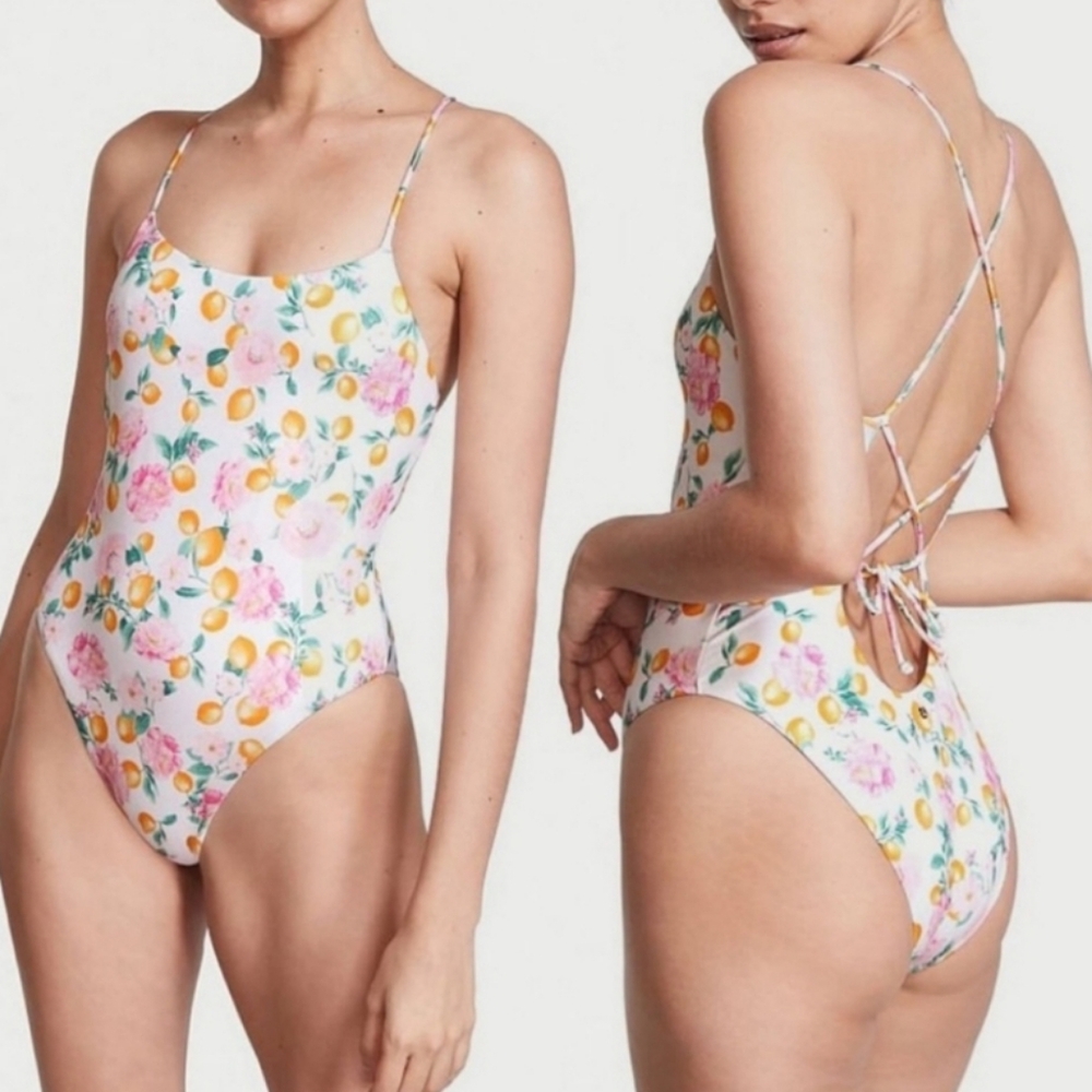 Victoria's Secret Sexy Lemon Print Floral One Piece Swimsuit. Size L